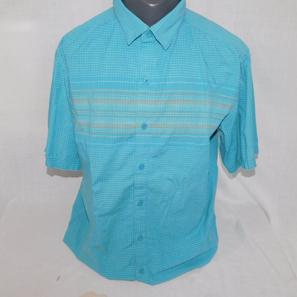 Columbia Blue Gray White Check Short Sleeve Button Front Shirt Mens L